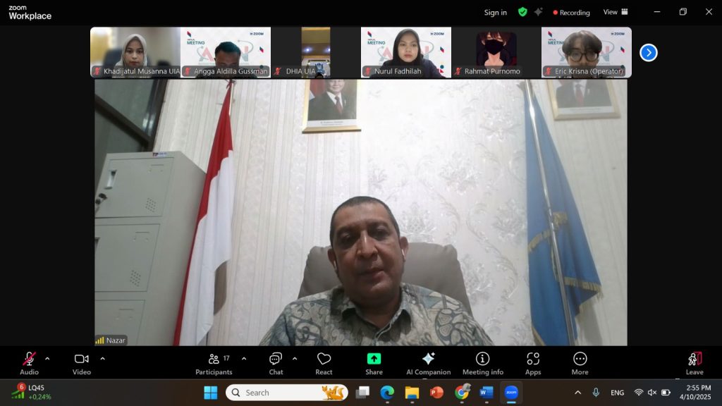 Rektor UIA saat memberikan sambutan dalam pertemuan lewat Zoom Meeting di kegiatan MoU dengan Asosiasi Peneliti dan Inovasi Nusantara (APIN)