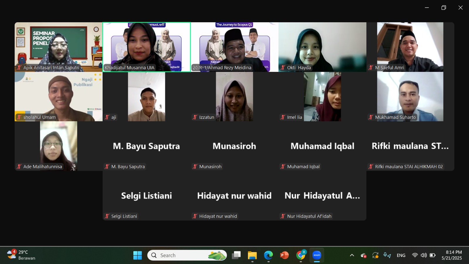 Ketua LPPM UIA Khadijatul Musanna Berbagi Kisah di Webinar The Journey to Scopus Q1 1